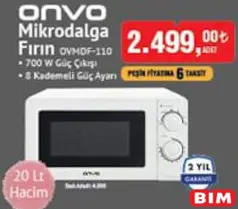 ONVO 0VMDF-110 MİKRODALGA FIRIN 20 LT HACİM ONVO 0VMDF-110 MİKRODALGA FIRIN 20 LT HACİM